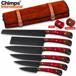 Ensemble de 5 couteaux de cuisine en acier inoxydable J2, couteau de chef, Santoku, Nariki, couteau à désosser, couteau à découper, manche personnalisé en bois de noyer et résine - Product Image 2