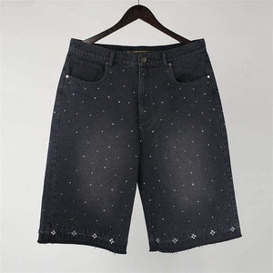 Pantalones Cortos de Mezclilla Holgados Estilo Y2K con Pedrería, Cintura Elástica, Casuales, para Verano, Estilo Urbano, para Hombre - Product Image 5