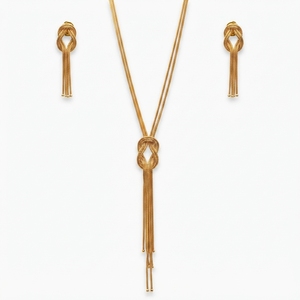 18K Yellow Gold Long Tassel Knot <b>Statement</b> <b>Necklace</b> Luxury Fine Jewelry for Women Wedding & Party Third Party Certified - Product Image 1