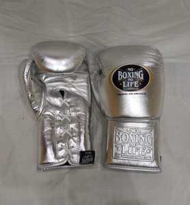 ถุงมือมวยหนังแท้ไม่มีเชือกผูกแบบมืออาชีพ, ถุงมือมวยแบบสั่งทำ-สีเงิน - Product Image 4