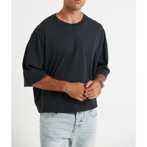 100% Cotton Men's Oversized Crop Boxy Fit <b>Tshirt</b> Print Luxury Quality Streetwear Custom Logo Drop Shoulder <b>Plain</b> Crop Design - Product Image 4
