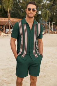 Conjunto de Camisa y Pantalones Cortos de Playa con Estampado Hawaiano Casual de Verano para Hombre 2026, Transpirable, de Manga Corta, Dos Piezas, Algodón, Venta al Por Mayor - Product Image 2