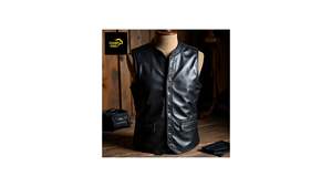 Chaleco de Cuero Negro Repujado Hecho a Mano para Hombre Champ King, Informal, Transpirable, Ecológico, con Botones y Cremallera, para Invierno, 360g - Product Image 3