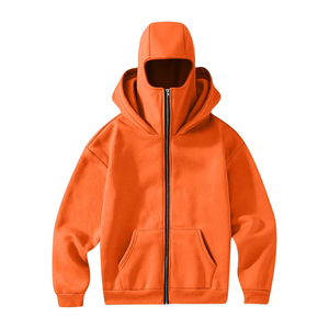 Sweat à capuche zippé intégral pour homme, personnalisé, hiver, délavé à l'acide, style vintage, avec trous pour les yeux, poches, 100% coton molletonné, coupe oversize, brodé - Product Image 6