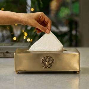 Cubierta para Caja de Pañuelos Negra con Diseño de Hoja de Helecho en Metal Plateado - Product Image 5