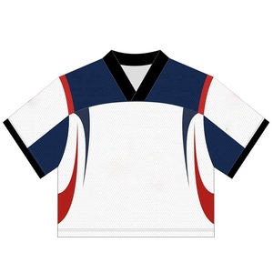 เสื้อยืดกีฬาแบบกำหนดเอง พิมพ์ลายกราฟิกตาข่าย เสื้อยืดโอเวอร์ไซส์แบบครอป คอวี ผ้าโพลีเอสเตอร์ เสื้อเจอร์ซีย์กีฬา - Product Image 5