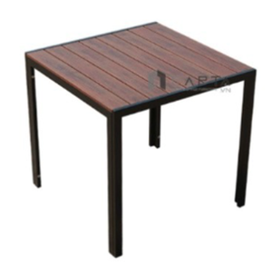 Modern Outdoor Square <b>Table</b> Wood Panel Top Steel Frame Weather Resistant <b>Garden</b> Furniture - Product Image 1