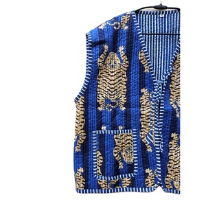 Indian 100% Organic Cotton Handmade Reversible Leopard Printed Unisex Quilted <b>Jacket</b> Summer Party Wear <b>Sleeveless</b> Hippies Style - Product Image 2
