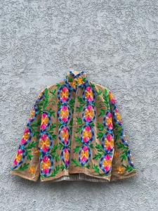 Chaqueta de Terciopelo Color Taupe de Diseñador para Mujer, Bordada con Flores Multicolores, Hecha a Mano, Estilo Bohemio, Abrigo de Invierno, Venta al Por Mayor, Ropa de Abrigo de Boutique B2B - Product Image 3