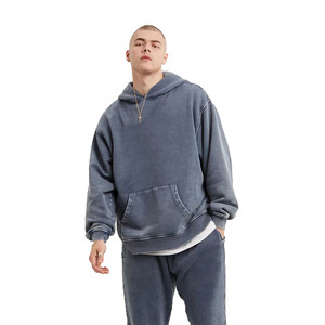 Sweat à capuche d'hiver délavé à l'acide, coupe oversize, style vintage, en molleton 100% coton épais, écologique, pour homme - Product Image 3