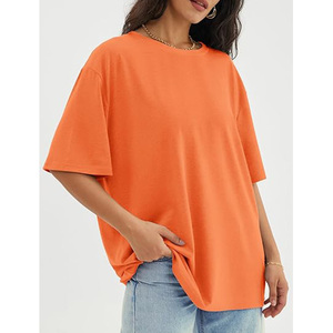 Camiseta de Cuello Redondo Extra Grande para Mujer, Color Sólido, Manga Corta, Corte Holgado, 100% Algodón Jersey, Transpirable, Estilo Primavera Verano - Product Image 1