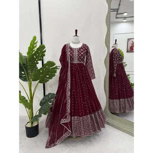 Vestido de diseñador XL Anarkali y Dupatta con hilo y secuencia de trabajo - Product Image 5