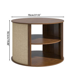 Mesa de centro redonda de estilo bohemio con estantes de almacenamiento de 2 niveles Acabado de tela de saco para sala de estar - Product Image 3