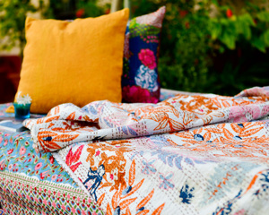 Handcrafted Floral Block Print 300tc Eco-Friendly Washable Reversible Cotton Coverlet Bohemian Decorative Bedding <b>Throw</b> Home - Product Image 3