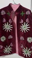 Boléro en velours 100% coton brodé à la main avec motif floral, col montant, style bohème Suzani, motif oiseau, respirant pour l'hiver