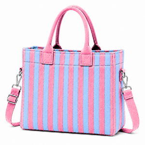 Bolsa de lona personalizada de la hermandad Gamma Phi Delta, azul cielo y rosa, con logotipo bordado, a rayas, para uso diario, de gran capacidad. - Product Image 3