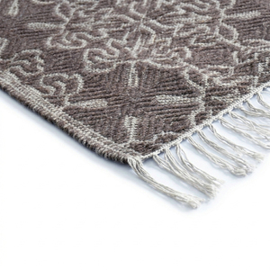 Tapis DECORDEC en laine tufté à la main, antidérapant, écologique, avec des rayures horizontales ton sur ton et des franges blanches, pour hôtel et usage domestique - Product Image 3