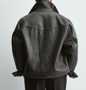 Blouson en cuir véritable unisexe style rétro personnalisable, col montant, coupe classique, imperméable et coupe-vent, idéal pour l'hiver - Vente en gros - Product Image 2