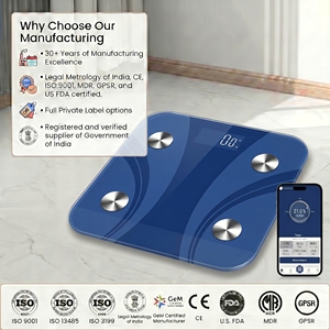 Pèse-personne intelligent en verre numérique rectangulaire avec Bluetooth, écran LCD et capteurs métalliques à quatre points - Product Image 1