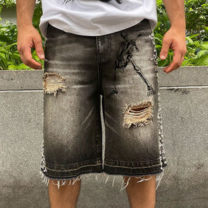 Nouveauté tendance : Short en jean pour homme avec design unique, style streetwear, pantalon de haute qualité, short en jean pour homme avec strass - Product Image 2