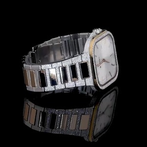 Montre mécanique carrée de luxe pour homme, boîtier en acier inoxydable 35 mm, verre cristal, affichage de la date, analogique, fermoir à bouton-poussoir, 100 bars - Product Image 3