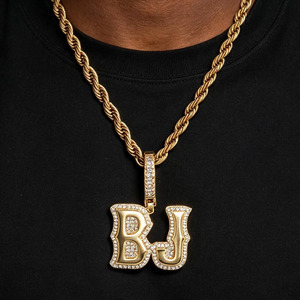 Colgante Personalizado con Iniciales BJ, Joyería Hip Hop con Incrustaciones de Circonitas, Colgante de Letra Plateada con Pavé de Circonitas, Joyería al por Mayor - Product Image 5