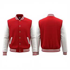 Veste varsity en laine grise pour homme avec manches en cuir PU noir, col rayé, fermeture à boutons - Product Image 5