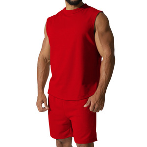 Ensemble de survêtement d'été 2 pièces sans manches de haute qualité, écologique, pour hommes, avec logo personnalisé, grandes tailles M-3XL, pour la gym - Product Image 6