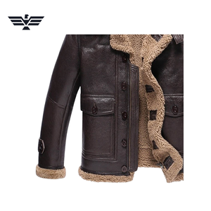 Veste en cuir véritable pour homme, coupe ajustée, fermeture éclair, doublure en fausse fourrure, col rabattu, simple boutonnage, style motard, hiver - Product Image 3