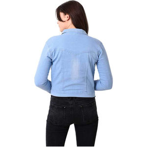 Women's High Quality Cropped Denim Jacket Front Pockets Long Coat Winter Style Custom Design OEM Service Available Cotton - Product Image 2