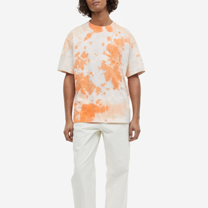 Camiseta de Manga Corta para Hombre, Talla Grande, Tie-Dye, Cuello Redondo, Informal, de Algodón Jersey, Corte Regular, Estampada, Naranja y Blanca - Product Image 6