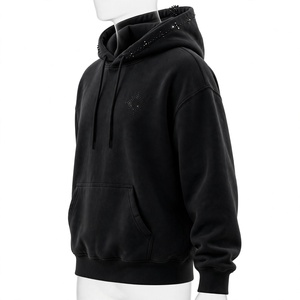 Sudadera con Capucha Negra para Hombre, 100% Algodón, Felpa, Corte Regular, con Bolsillo, Estilo Casual, Color Sólido, para Otoño e Invierno - Product Image 5