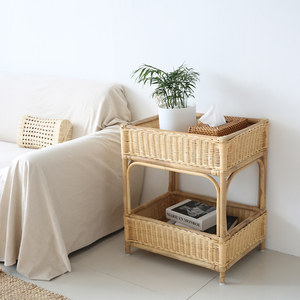 Panier à 2 niveaux en rotin tressé à la main, panier de rangement décoratif en osier, support de rangement à plusieurs niveaux - Product Image 3