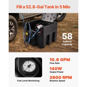 Tanque de Combustible Diésel Portátil de 58 Galones con Caudal de 10 GPM y Bomba de Transferencia Eléctrica de 12V, Rueda de Goma de 13.1 pies para Senderismo - Product Image 3