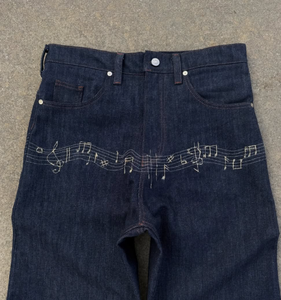 Pantalones Vaqueros de Mezclilla de Cintura Alta para Hombre, con Bordado de Notas Musicales, Corte Holgado, Estilo Casual Urbano, Estilo Primavera - Product Image 4