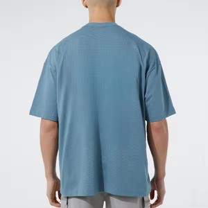 เสื้อยืดผู้ชายทรงโอเวอร์ไซส์สีฟ้าคุณภาพสูง คลาสสิก สไตล์ลำลองสำหรับฤดูร้อน ผ้าหนา ทรงบ็อกซี่ ไหล่ตก แขนสั้น ไม่มีลาย - Product Image 1