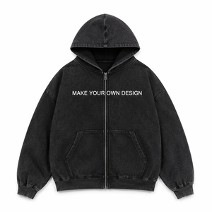 Sweat à capuche zippé surdimensionné personnalisé en molleton de coton épais avec impression en relief et broderie, style streetwear, fabricant OEM ODM marque privée - Product Image 1