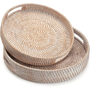 Fabulous Design White Rattan Round <b>Tray</b> For Books Plastic Storage Desk Use <b>Tray</b> <b>Basket</b> Wicker At Nice Price - Product Image 4