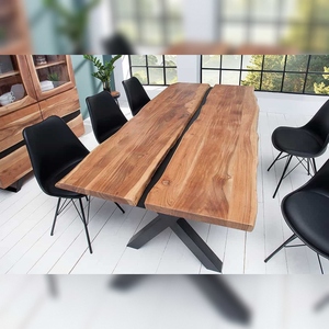 Vandana <b>Rustic</b> Design <b>dining</b> <b>table</b> AMAZONAS 200cm natural acacia metal X-frame black tree edge - Product Image 1