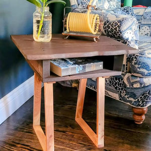 Table d'appoint en bois de qualité supérieure avec étagère ouverte, table d'appoint rustique moderne, meubles en bois naturel pour salon, chambre à coucher - Product Image 1