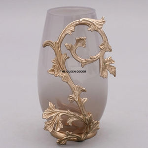 Florero de Hojas Doradas, Diseño Elegante, Adorno para el Hogar, Último Diseño, Metal de Aluminio, Forma Redonda, Acabado Blanco - Product Image 5