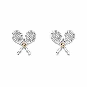 925 Sterling Silver 18K Gold Plated Cute Double Tennis Racquet Stud <b>Earrings</b> Tennis Ball Sports Gift for Women JYOTI GEMS JEWELS - Product Image 1