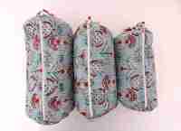 Ensemble de pochettes cylindriques en coton matelassé, écologiques, bohèmes, à motif floral, avec fermeture éclair, durables, pliables, pour organiser les cosmétiques