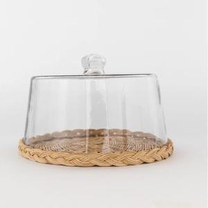 Luxury Metal Pedestal <b>Cake</b> <b>Stand</b> with Wooden Tray and <b>Glass</b> Dome Dessert Display Kitchen Dessert Holder - Product Image 2