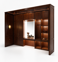 Armoire d'appoint moderne en acajou avec miroir et éclairage LED, idéale pour appartement, salle à manger, salon, chambre, maison et hôtel