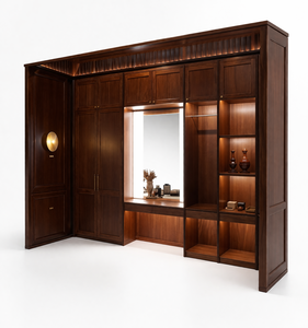 Armario Moderno con Detalles en Caoba, Espejo y Almacenamiento LED para Apartamento, Sala de Estar, Dormitorio, Hogar, Hotel - Product Image 2