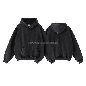 Sudaderas con capucha personalizadas Unisex de 450gsm, sudaderas con capucha y sudaderas para hombre, Sudadera con capucha desgastada de gran tamaño con lavado ácido negro bordado - Product Image 2