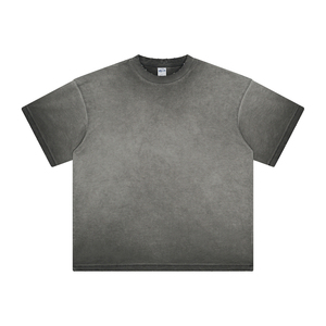 T-shirt décontracté pour homme en jersey délavé à l'acide, 100 % coton, col rond, coupe ample, épaules tombantes, uni, teint, 220 grammes - Product Image 1