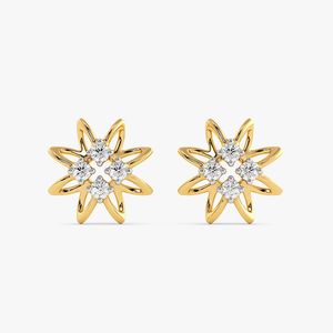 Pendientes de Oro Amarillo con Diamantes Cultivados en Laboratorio en Forma de Estrella Floral - Product Image 1