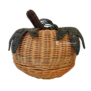 Rattan Pumpkin Basket Decorative Autumn Harvest <b>Lid</b> Eco-Friendly Wicker Handmade Tabletop <b>Gift</b> <b>Box</b> Halloween Thanksgiving Decor - Product Image 1